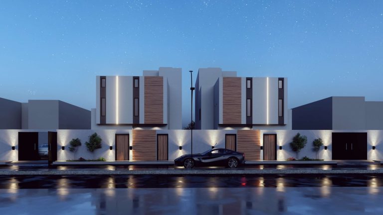 تصميم معماري في القنفذة - واجهة فلل القنفذة ليلاً